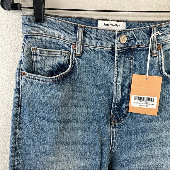 New Reformation Liza Ultra High Rise Straight Leg Jeans Malta NWT Denim Women 28 - Picture 7 of 13